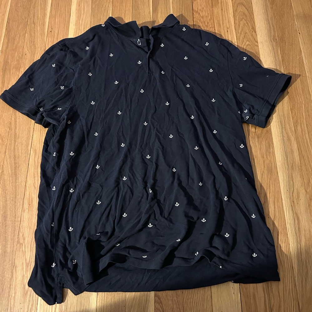 Used Men’s H&M Dark Blue Polo with Nautical Pattern 
size Large